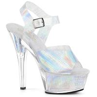 KISS-208N-CRHM Pleaser High-Heels Plateausandaletten silber Hologrammeffekt