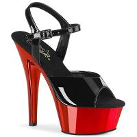 KISS-209 Pleaser Damen High-Heels Plateausandaletten schwarz Lack rot Chrom