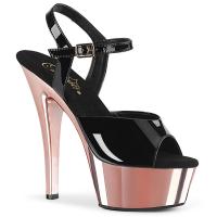 KISS-209 Pleaser High-Heels Plateausandaletten schwarz Lack rosegold Chrom
