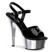 KISS-209 Pleaser Damen High-Heels Plateausandaletten schwarz Lack silber chrom