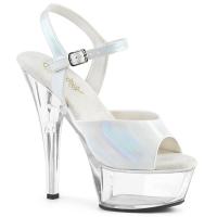 KISS-209BHG Pleaser High-Heels Plateausandaletten perlweiß Hologramm klar