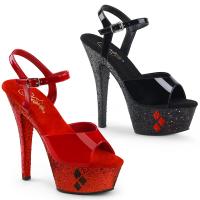 KISS-209HQ Pleaser High-Heels Harlequin Plateausandaletten schwarz rot Glitter