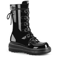 LILITH-270 vegane DemoniaCult Plateaustiefeletten Boots schwarz Lack weiße Kontrastnaht