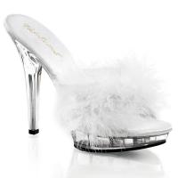LIP-101-8 Fabulicious high heels platform marabou slipper white satin clear
