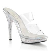 LIP-102MG Fabulicious High-Heels Dualband Plateaupantoletten klar mit Miniglitter
