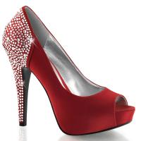 LOLITA-08 Fabulicious Damen Plateau Peep Toe Stiletto Pumps Strass rot Satin