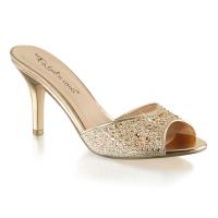 LUCY-01 Fabulicious heel slide glitter embellishment gold mesh fabric