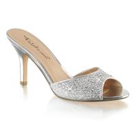 LUCY-01 Fabulicious heel slide glitter embellishment silver mesh fabric