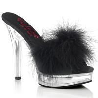 MAJESTY-501F-8 Fabulicious komfortable High Heels Plataupantoletten klar schwarz Federflausch