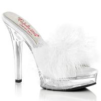 MAJESTY-501F-8 Fabulicious high heels platform comfort width slipper marabu fur white clear