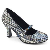 MERMAID-70 Funtasma Damen Riemchen Pumps Schuppen silber Hologramm Lederoptik