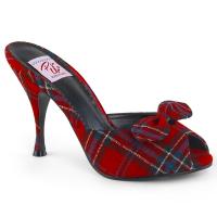 MONROE-08 Pin Up Couture High Heels Pantoletten rot Karomuster mit Schleife