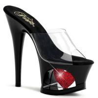 MOON-701HRS Pleaser platform slide high heels red rhinestone heart clear