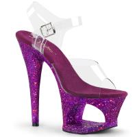 MOON-708LG Pleaser High-Heels Cut-Out-Plateau Sandaletten klar lila Multiglitter