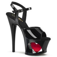 MOON-709H Pleaser high heels cut out platform ankle strap sandal red heart black patent