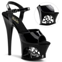 MOON-709SK Pleaser High-Heels Cut-Out-Plateau Sandaletten schwarz Lack Totenkopf