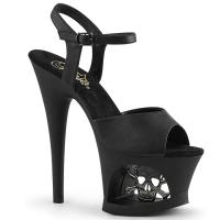 MOON-709SK Pleaser High-Heels Cut-Out-Plateau Sandaletten schwarz matt Totenkopf