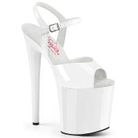 NAUGHTY-809 Pleaser vegan high heels comfort width ankle strap sandal white patent