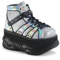 NEPTUNE-100 DemoniaCult Damen Herren Plateauschuhe silber Glitter Hologramm