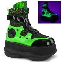 NEPTUNE-126 DemoniaCult vegane Unisex Plateau Stiefeletten schwarz Lack neon grün
