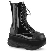 NEPTUNE-200 DemoniaCult vegane Unisex Plateau Schnürstiefel schwarz Lack Lederlook