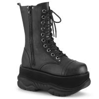 NEPTUNE-200 DemoniaCult vegane Damen Herren Plateau Schnürstiefel schwarz Lederoptik
