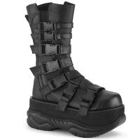 NEPTUNE-210 DemoniaCult vegane Damen Herren Plateau Schnallen Stiefel schwarz Lederoptik