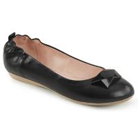 OLIVE-08 Pin Up Couture round peep toe ballet flats elasticted heel black matte