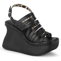 PACE-33 DemoniaCult vegan wedge strappy platform sandal slingback straps black matte