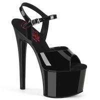 PASSION-709 Pleaser vegan high heels ankle strap platform sandal comfort width black patent