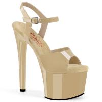 PASSION-709 Pleaser vegan high heels ankle strap platform sandal comfort width creme patent