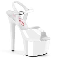 PASSION-709 Pleaser vegan high heels ankle strap platform sandal comfort width white patent