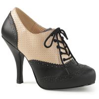 PINUP-07 Pleaser Pink Label High-Heels Oxford Schnürpumps creme-schwarz Lederoptik