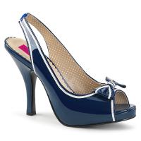 PINUP-10 Pleaser Pink Label High-Heels Peep-Toe Slingsandaletten blau-weiß Lack