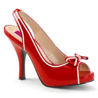 PINUP-10 Pleaser Pink Label High-Heels Peep-Toe Slingsandaletten rot-weiß Lack