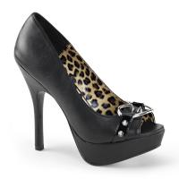 PIXIE-15 DemoniaCult Damen High Heels Peep Toe Plateaupumps schwarz Lederoptik Lack
