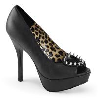 PIXIE-17 DemoniaCult Damen High Heels Peep Toe Plateaupumps Herz Cut-Out schwarz Lederoptik