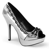 PIXIE-18 DemoniaCult High Heels Peep Toe Plateaupumps Paspel Nieten silber Lederoptik