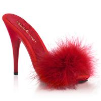 Sale POISE-501F Fabulicious Damen Satin Plateau Stiletto Pantoletten rot Marabufell 38