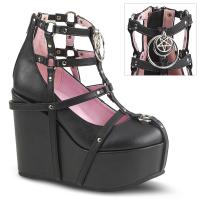 Sale POISON-25-1 DemoniaCult Damen Plateaupumps Käfigstil Pentagramm schwarz matt 38
