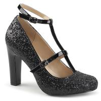 Sale QUEEN-01 Pleaser Damen High Heels Lack Riemchen Pumps schwarz Glitter 46