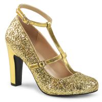 QUEEN-01 Pleaser Pink Label Damen High Heels Lederlook Riemchen Pumps gold Glitter Metallic