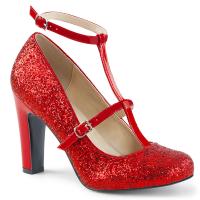QUEEN-01 Pleaser Pink Label Damen High Heels Lack Riemchen Pumps rot Glitter