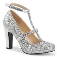 QUEEN-01 Pleaser Pink Label Damen High Heels Lederlook Riemchen Pumps silber Glitter Metallic