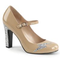 QUEEN-02 Pleaser Pink Label Damen High Heels Pumps cream Lack silber Glitter