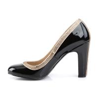 Sale QUEEN-04 Pleaser Pink Label round toe pump with rhinstones black patent 40