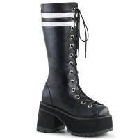 RANGER-320 DemoniaCult Damen Herren Plateaustiefel schwarz weiße Kontraststreifen