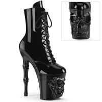 RAPTURE-1020 Pleaser High Heels Plateaustiefeletten 3D Totenkopf schwarz Lack