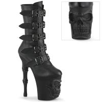 RAPTURE-1052BK Pleaser wadenhohe Plateaustiefel 3D Totenkopf Knochenabsatz schwarz Matt