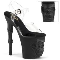 RAPTURE-808 Pleaser Damen High Heels Plateausandaletten klar schwarz 3D Totenkopf
